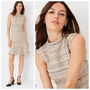 New Ann Taylor Tweed Mock Neck Flounce Dress Size 4